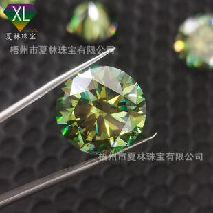 大尺寸绿色18mm20克拉莫桑钻10克拉以上圆形绿色莫桑石莫桑工厂