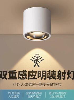 红外人体感应防眩明装射灯嵌入式cob智能家用玄关过道led筒射灯厂