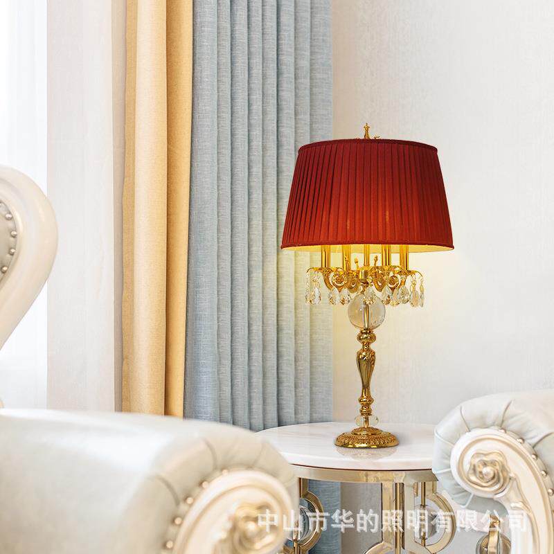 法式全铜水晶台灯卧室床头客厅书房欧式奢华复古大气婚房长明灯