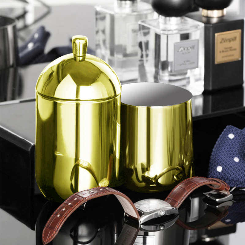 化妆棉签收纳盒高颜值304不锈钢金色卧室桌面防尘牙签牙线盒带盖