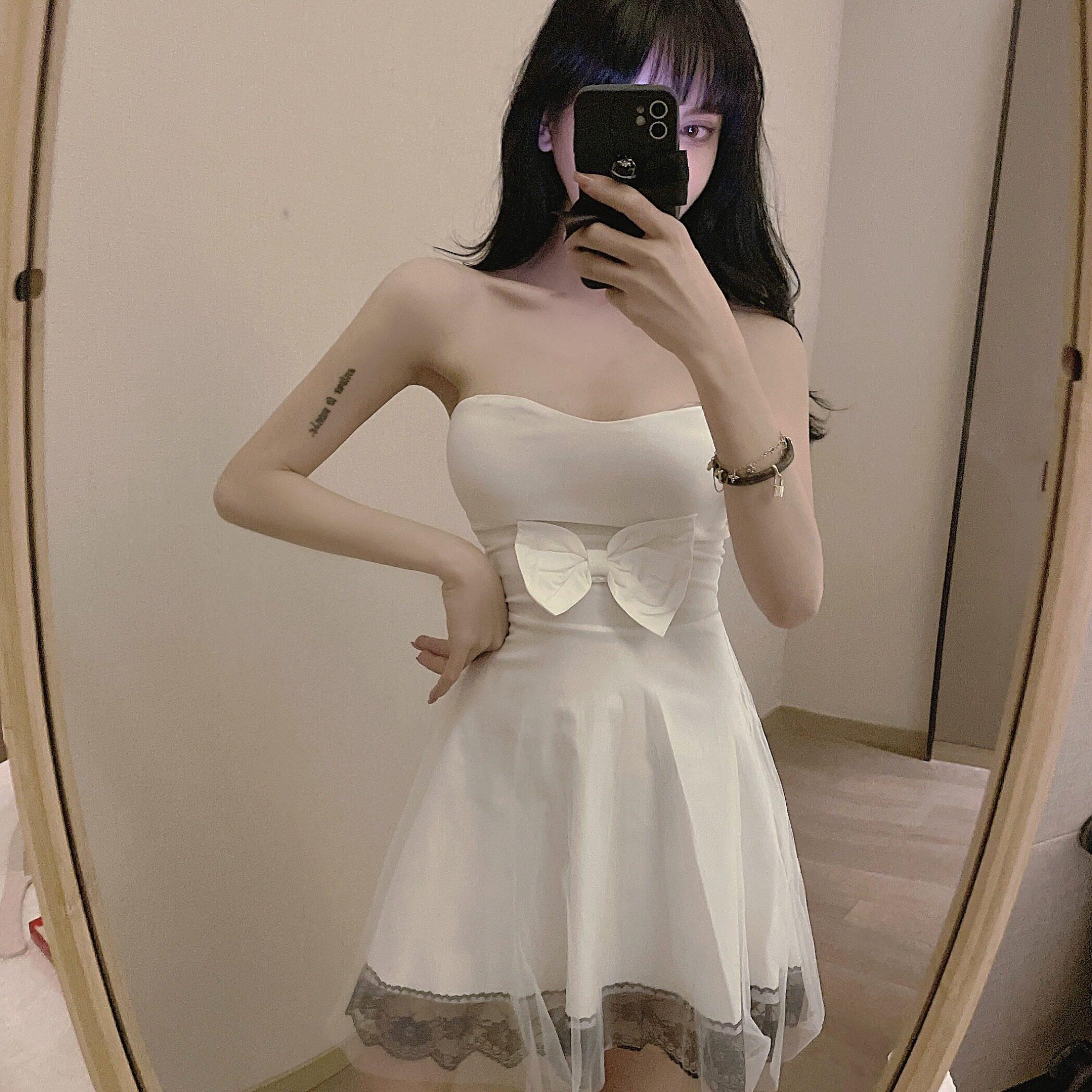 夜总店性感抹胸连衣裙夜场蝴蝶结裹胸蓬蓬裙伴娘年会小礼服短裙子