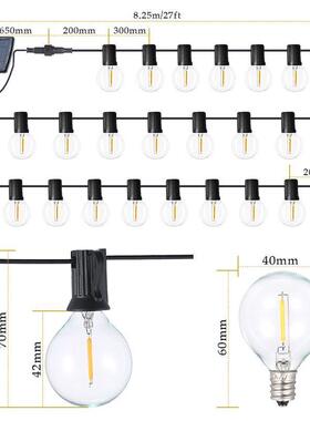 LEDg40太阳能灯串圣诞节日户外防水装饰灯串暖白彩灯4模式