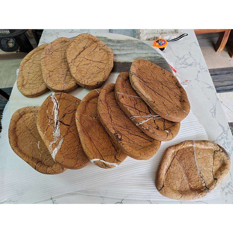 家居摆件大理石咖啡色托盘酒店家用石材首饰饰品收纳盘工厂