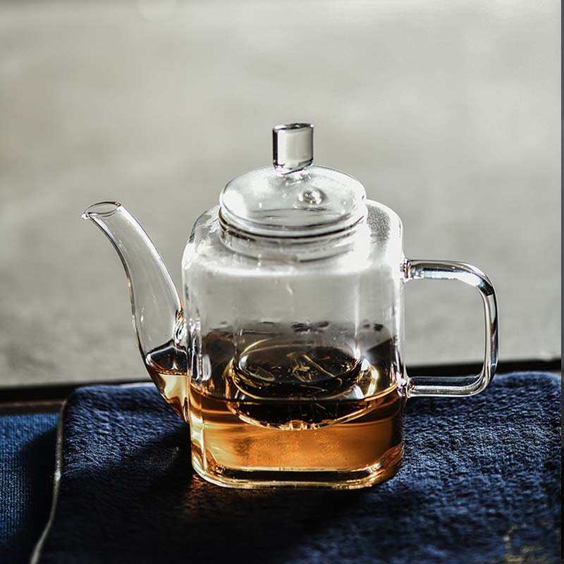 日式玻璃方形泡茶壶 带过滤内胆加厚耐电陶炉煮茶壶功夫茶具