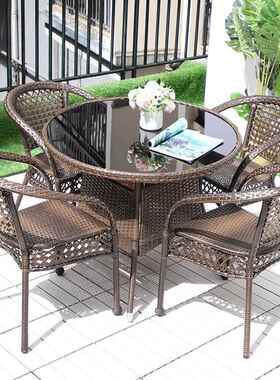 小藤椅三件套户休闲庭院露天茶几藤编外椅一桌两椅组藤椅三件桌合