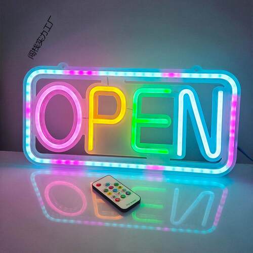 led霓虹灯遥控款open发光字母营业标志灯幻彩闪烁装饰灯广告