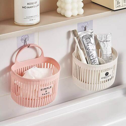 Wall-mounted bathroom storage basket, no-drill hanging organ