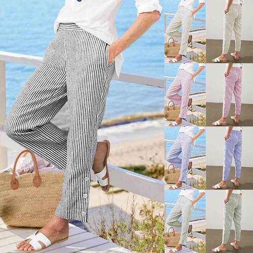Women's striped pants with elastic waistband