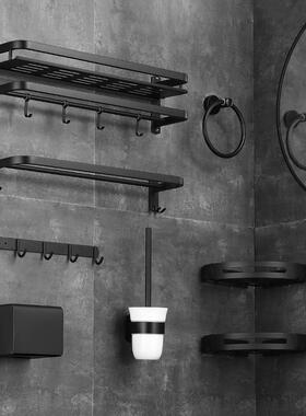 茉黑色毛巾架34棠不锈钢卫生间物架壁挂式WTL免打孔浴室挂置件华0