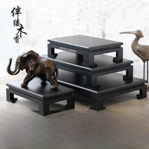 长方形黑色木质鱼缸花瓶盆栽奇石头底座现代中式工艺品摆件木雕架