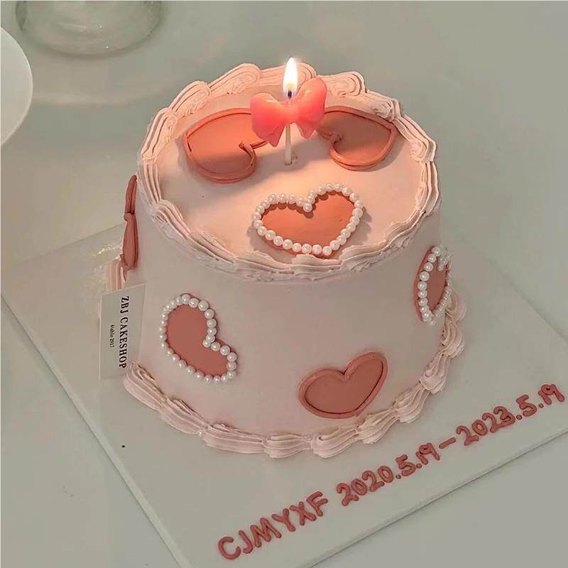 ins简印约粉色蝴蝶结蜡烛情蛋糕装饰模爱心侣男孩女54649花孩生日