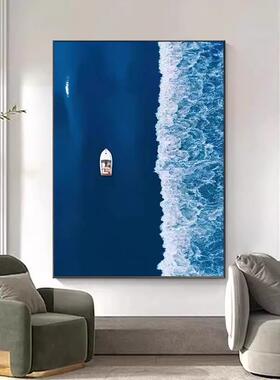 大芬村蓝色梦幻海洋风景客厅装饰画海浪抽象帆船玄关挂画