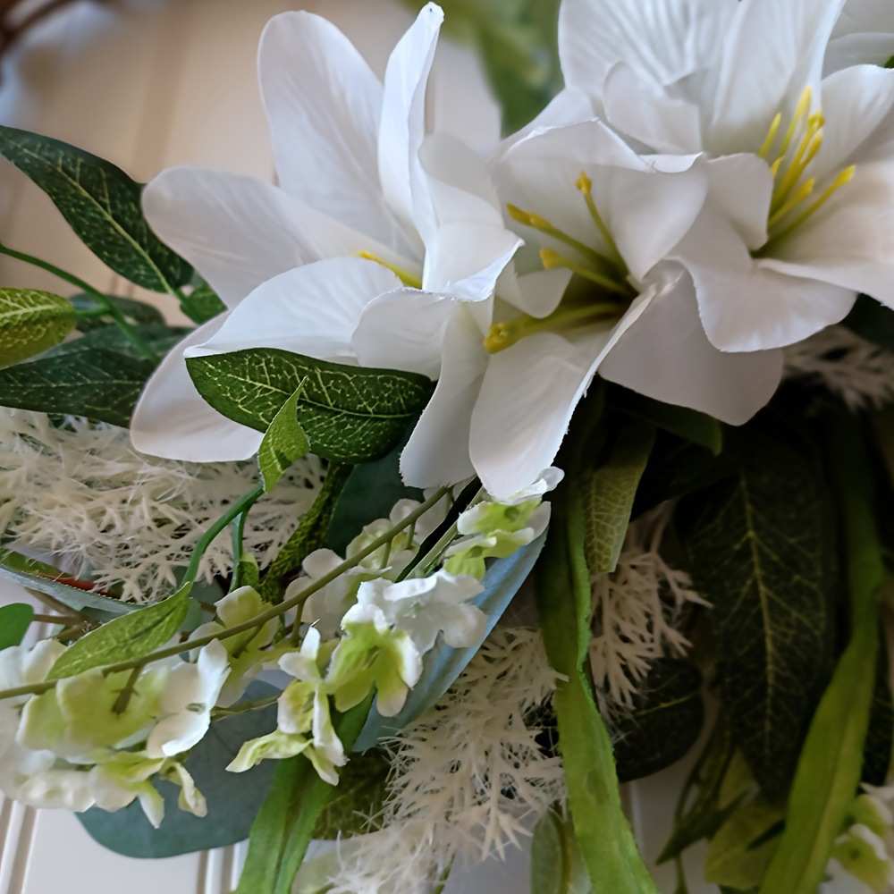 2025精品仿真百合花环纵鸿复活节装饰花环家庭门挂饰