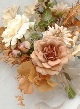 艺雅阁 561家居花艺业活婚动礼束花艺焦糖色仿真花花新商DH561娘