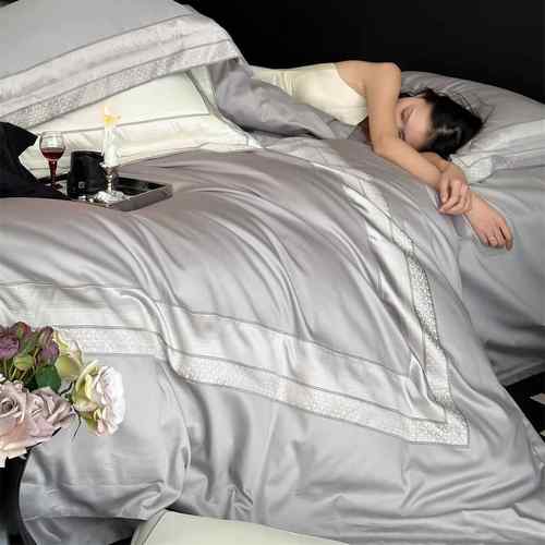 意式轻奢风高精密色织提花拼接寝具床品澳棉纯棉长绒棉四件套