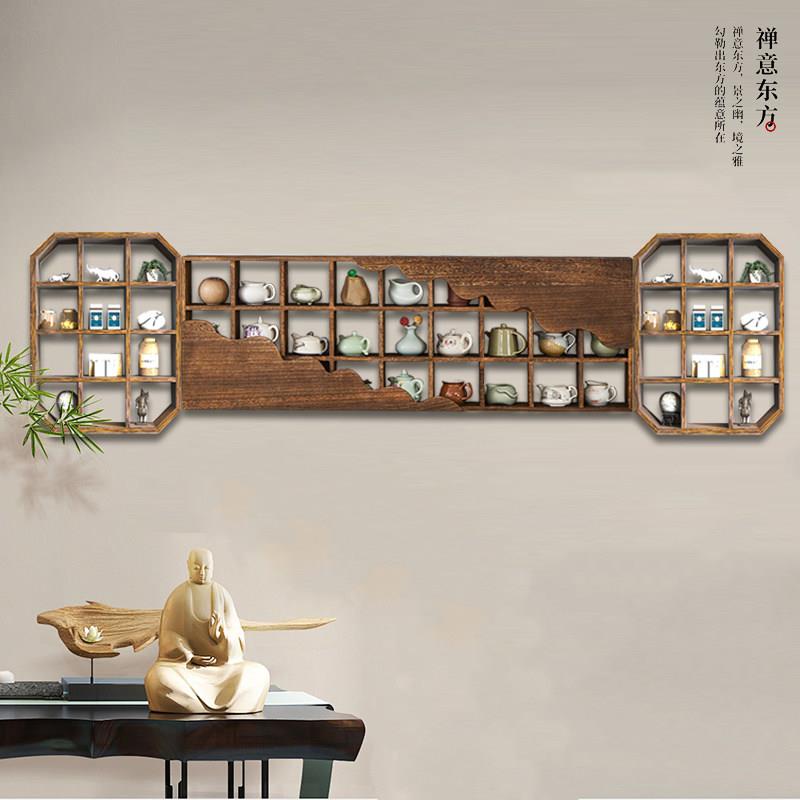 实木博古架壁挂式新中式茶杯茶具收纳层架展示架子上墙多宝阁紫砂