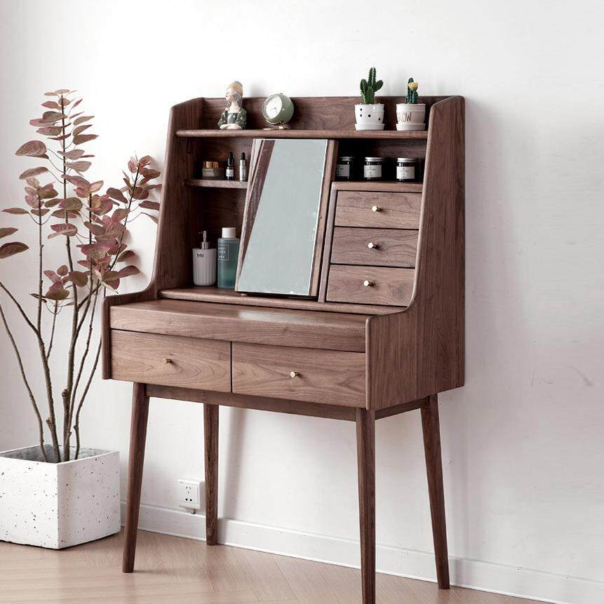 北欧实木梳妆台 小户型家用多功能化妆桌卧室原木梳妆桌椅组合