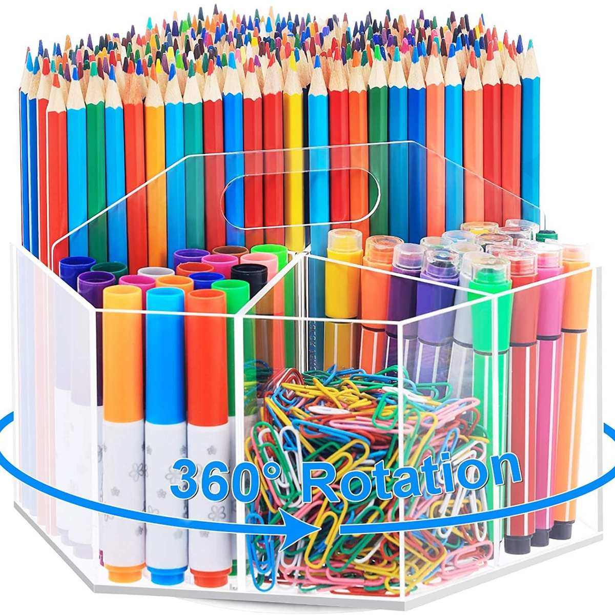 亚克力笔筒桌面旋转储物办公收纳盒六边形大容量文具归类盒带手柄,居家布艺,收纳盒,淘宝优惠券,粉丝福利购,淘宝优惠卷