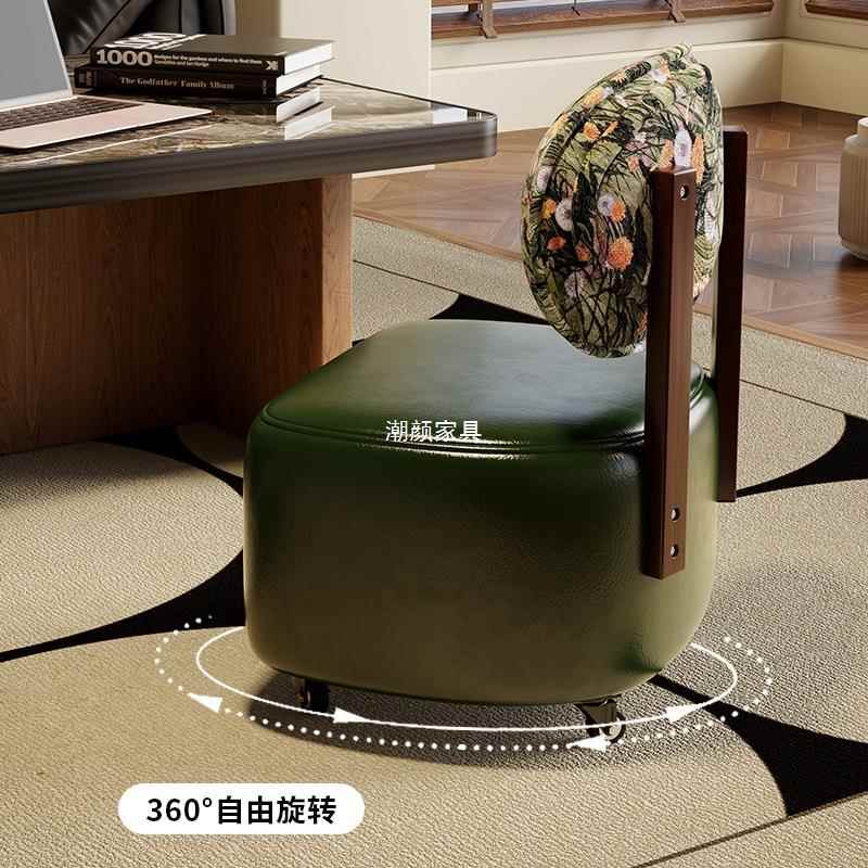 发可移动带轮旋转KEJ客厅矮凳靠背溜椅万向轮子沙凳溜凳实木