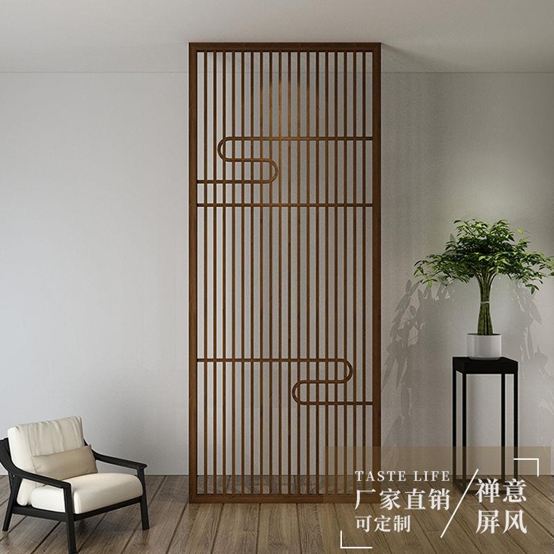 新中式实木屏风玄关隔断推拉门 日式风格格栅客厅遮挡设计
