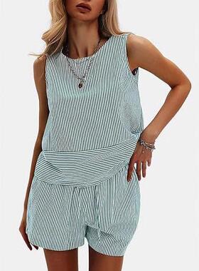 Women's Trendy 2 Piece, Summer Crew Neck Sleeveless Tank Top