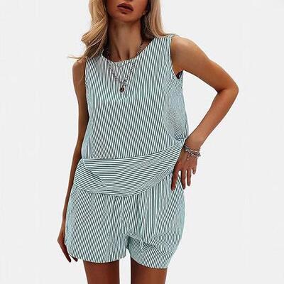 Women's Trendy 2 Piece, Summer Crew Neck Sleeveless Tank Top