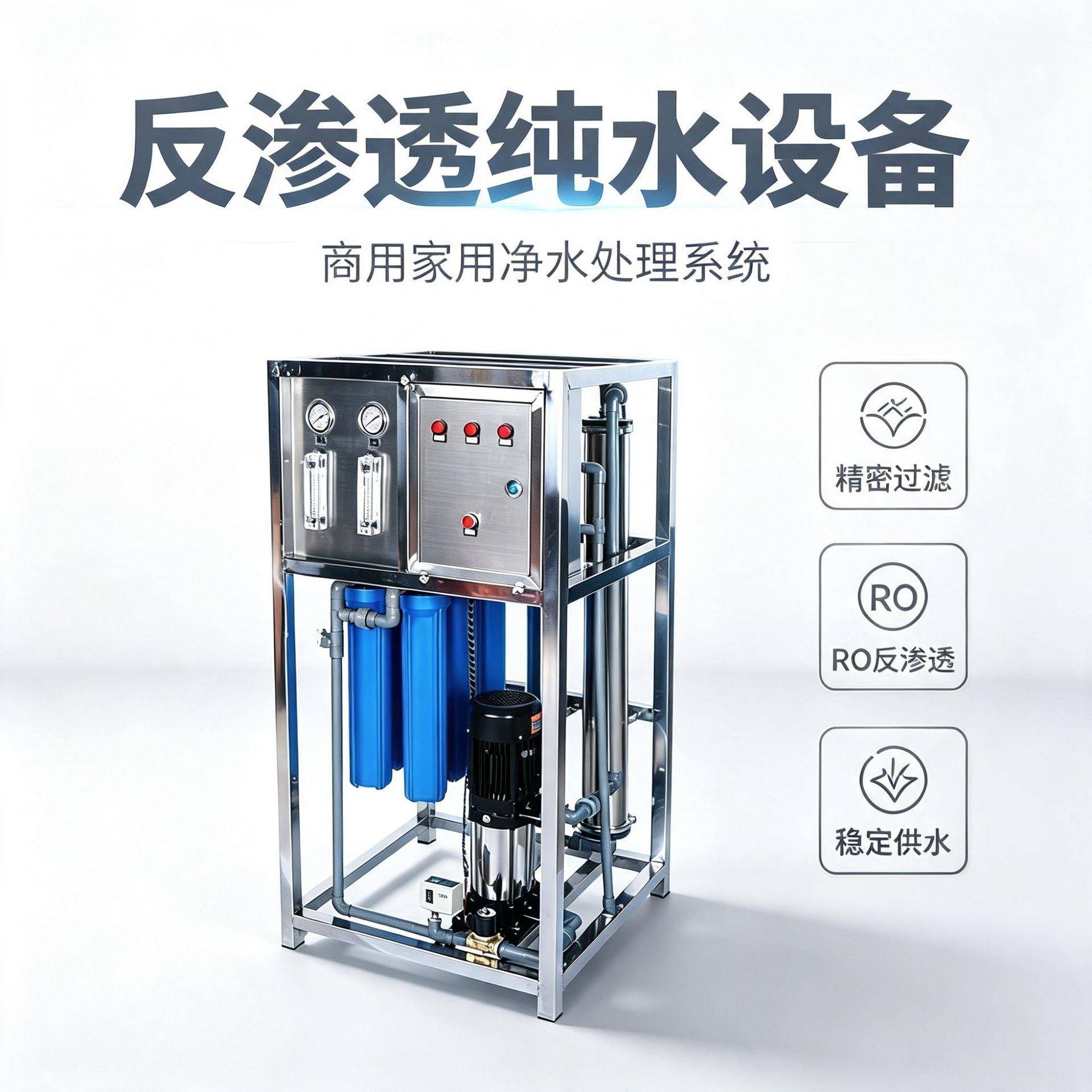 0.25吨反渗透水处理设备商用全自动纯水机家用桶装水不锈钢净水机