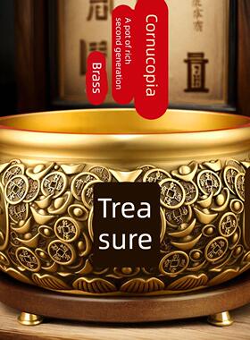 黄铜聚宝盆家用实心客厅办公室招财聚财玄关米缸存钱罐家居摆件