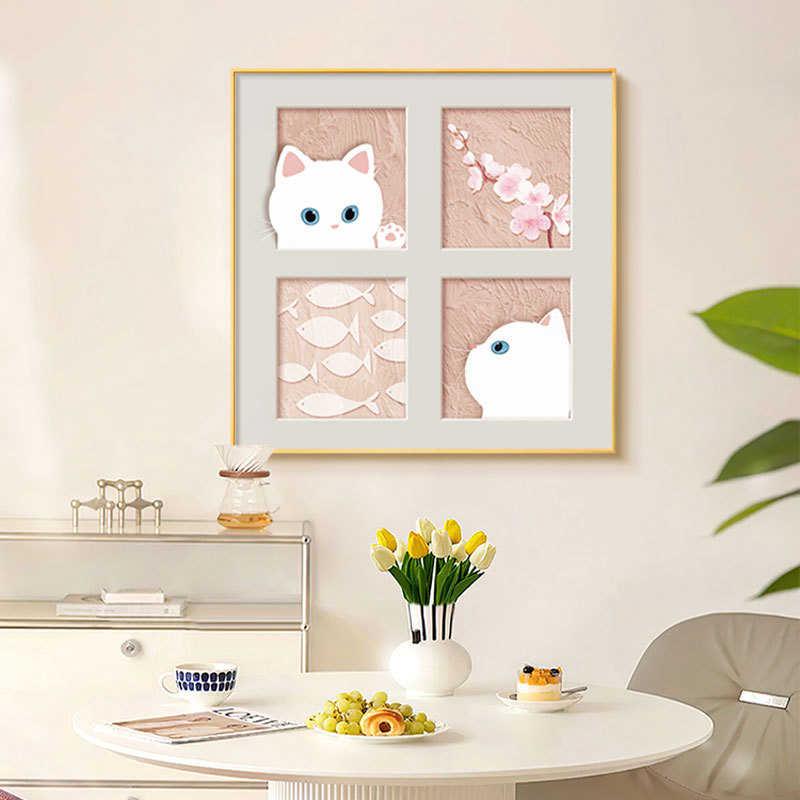 北欧猫咪餐厅装饰画现代简约客厅壁画奶油风卧室摆画小众艺术挂画图片