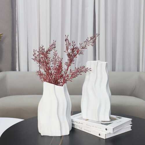 欧式轻奢不规则褶皱陶瓷花瓶摆件酒店客厅餐厅样板房软装家居饰品