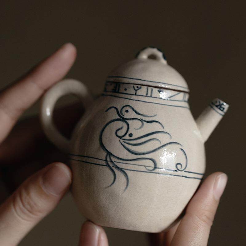 梵汝景德镇纯手绘青鸾纹冰梨茶壶青花陶瓷茶艺高档手执壶带过滤