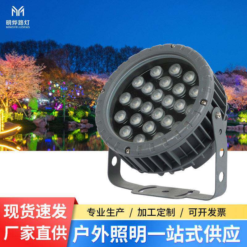 户外圆形led车轮款投光灯公园景区RGB七彩照树灯12W24W聚光射灯
