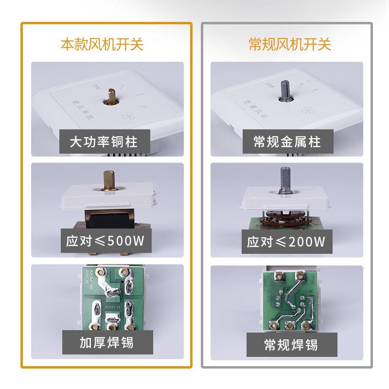 86型新风系统大功率三档中央空调风机盘管三速旋钮调速开关面板*