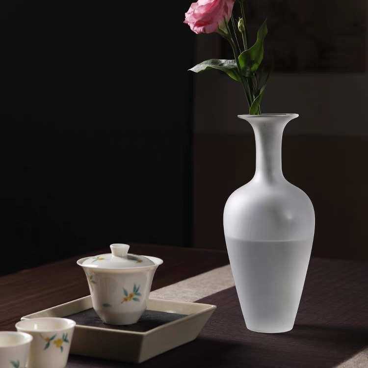 装饰禅意 器玻璃花中式 器皿磨砂 客厅插花新批发摆件桌面花瓶