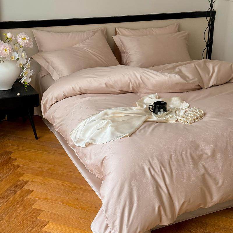 母婴级100S长绒棉全棉提花四件套纯棉床单被套轻奢风床上用品