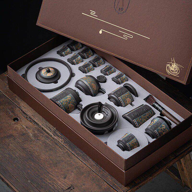 紫砂自动茶具套装CJ办公家用轻奢高档陶瓷功夫石磨懒人泡茶壶礼盒