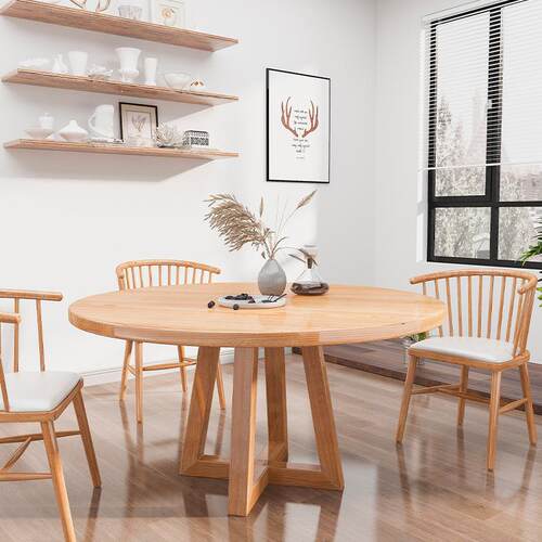 中餐厅实木圆形餐桌饭店简约LOFT圆餐桌餐厅包厢食堂休闲饭桌椅