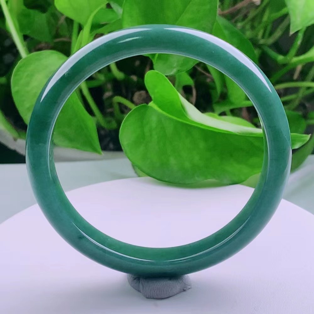 58圈口 天然真品翡翠玉镯 好种水润细腻冰蓝水满色正圈手镯40.52g