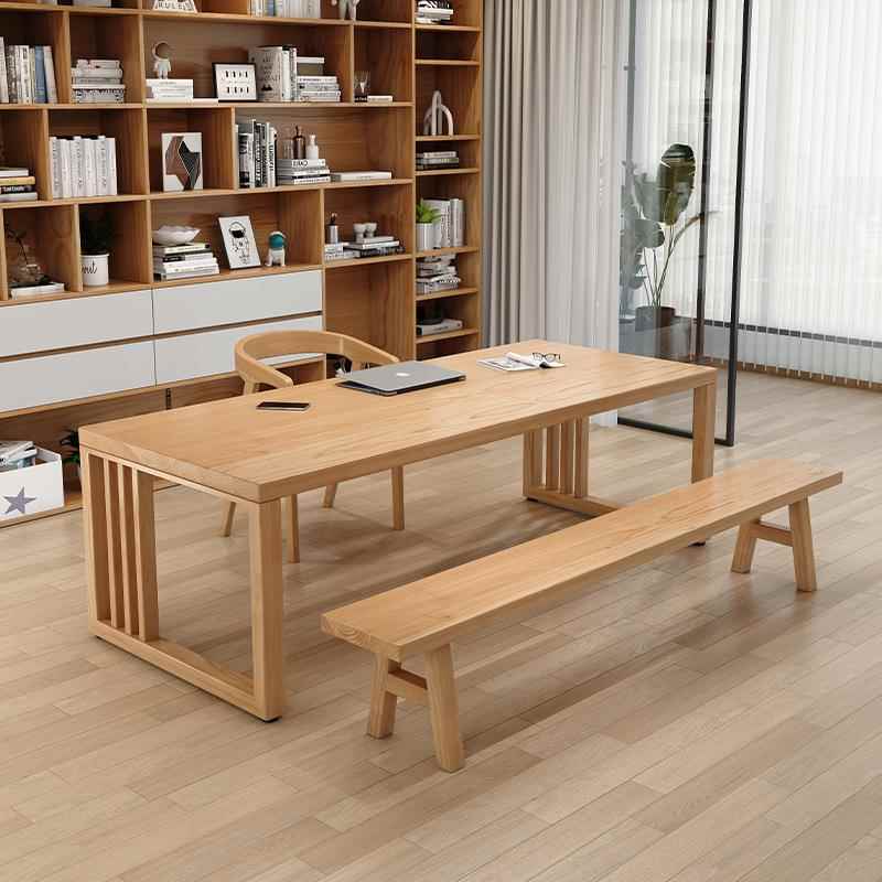 书桌实MNP木客简易双人阅读脑学习写桌原字木白蜡木厅长桌家用电