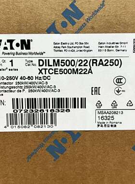 伊顿接触器208213 型号DILM500/22(RA250) 现货