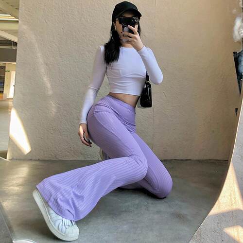 High waisted slim and slightly flared women's clothing