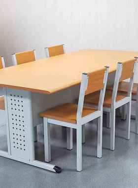 钢木阅览桌图书馆椅子阅览室桌椅组合阅读桌子钢制书架学校办公桌