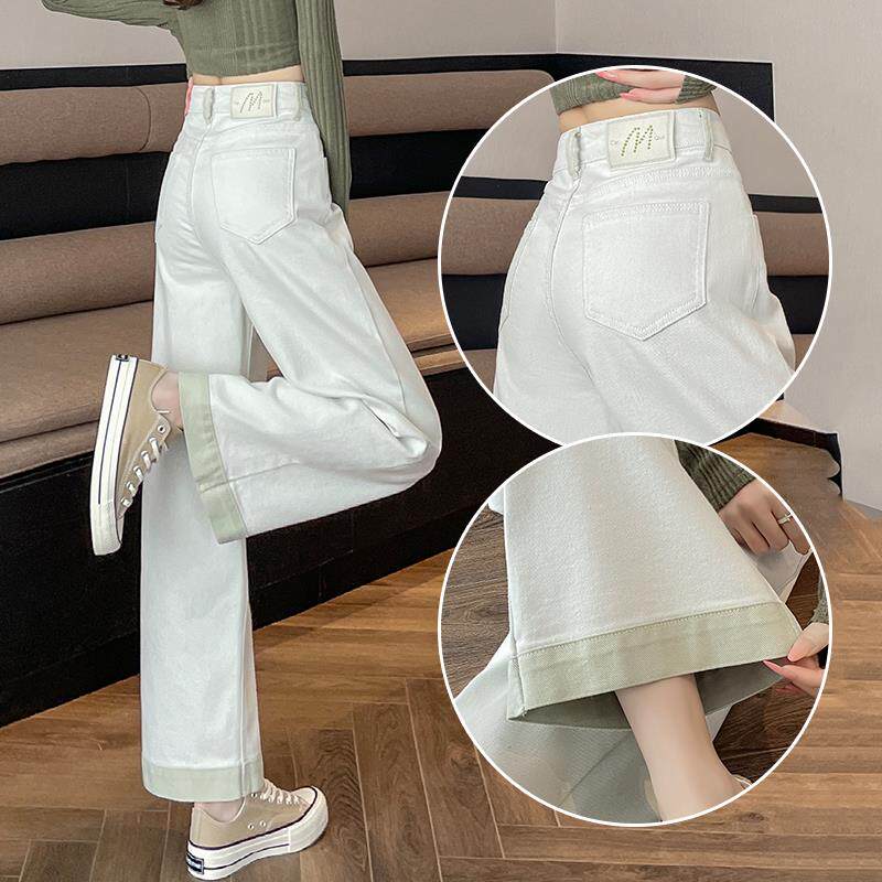 九分阔腿牛仔裤女小个子夏季高街高腰宽腿垂坠感拼接多巴胺直筒裤