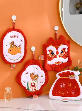 快干手帕本命年可挂式红色可爱厨房卫生间喜庆发财新年系列擦手巾