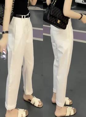 韩国白色哈伦裤女夏季2026年新款休闲裤直筒显瘦时尚阔腿九分裤子