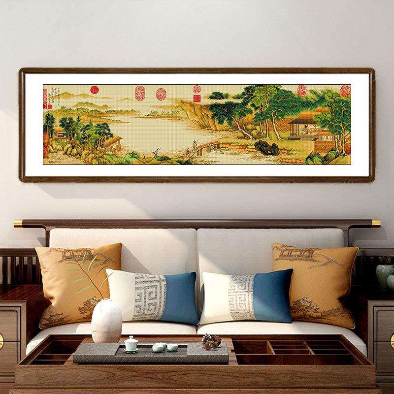 携琴访友图山国画水画新中式刺2025新866*227款十字绣绣幅简单大