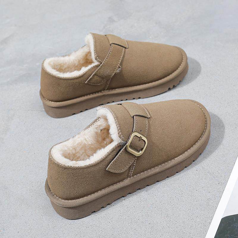 正品棉真皮勃肯鞋女加绒暖一脚蹬鞋2024年新款季雪地冬靴防水保面