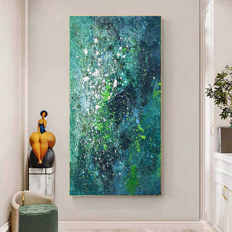 纯手绘油画现代绿色抽象肌理玄关装饰画高档客厅沙发背景墙挂画
