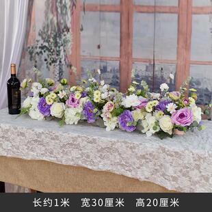 桌面会议桌装饰花餐厅桌宴会台仿真布置花餐桌摆长桌花花摆件商务