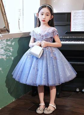 高档蓝色主人儿童礼服公裙高端主洋派女童2025新款生持日走秀服演